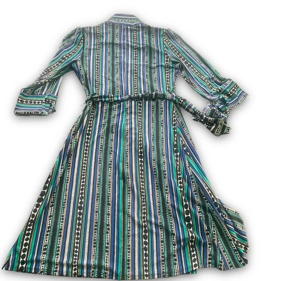 Laundry by Design Green/Black/Blue Geometric Print Wrap Dress Sz M Casual Sleek - Picture 9 of 9